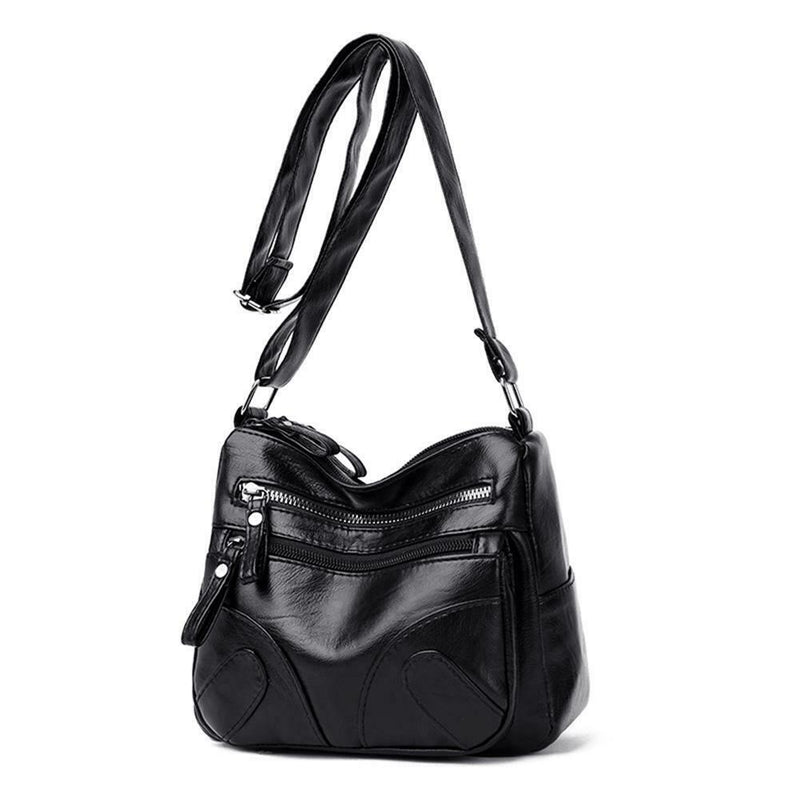 Fashion Messenger Bag Women Leather Multi Pocket Shoulder Handbag (Black)