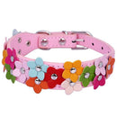 Soft Pu Leather Dog Collar Flower Padded(Pink, M) K9H1