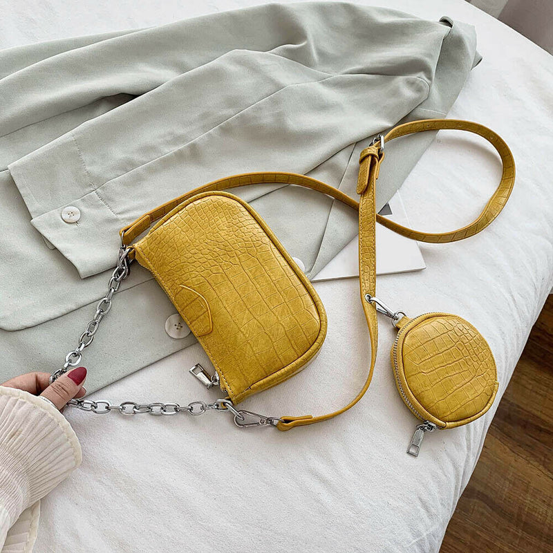 Alligator Leather Handbag Purse Women Sling Crossbody Shoulder Bag (Yellow) A