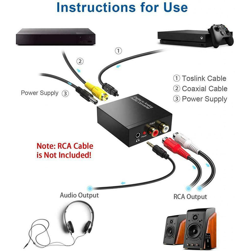 Digital to Analog DAC SPDIF to RCA Toslink to 3.5mm Adapter Box for DVD PS4