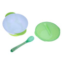 3pcs Toddler Baby Feeding Sucker Bowl with Spoon Green Lid Tableware