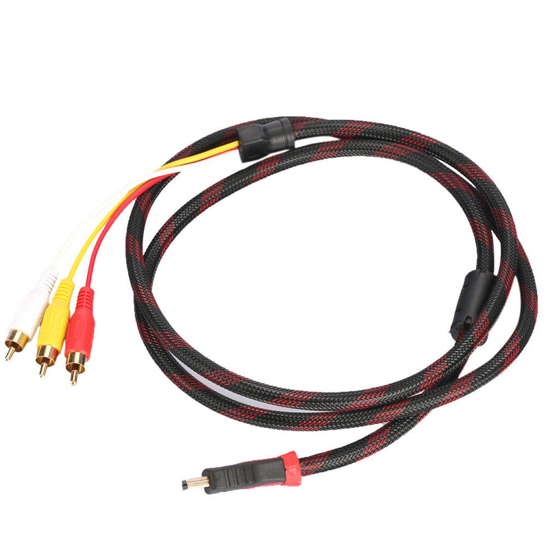 1.5M Audio Cable Black Male to Male HDMI To 3 RCA AV Video Audio Adapter Cable Z