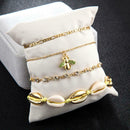 4pcs Boho Bee Shell Rhinestone Anklet Women Beach Food Chain Jewelry Gifts