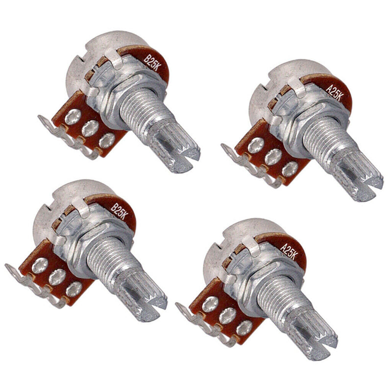 Set of Four (4X) 25K LONG Split Shaft Audio Taper Low Friction Potentiometers