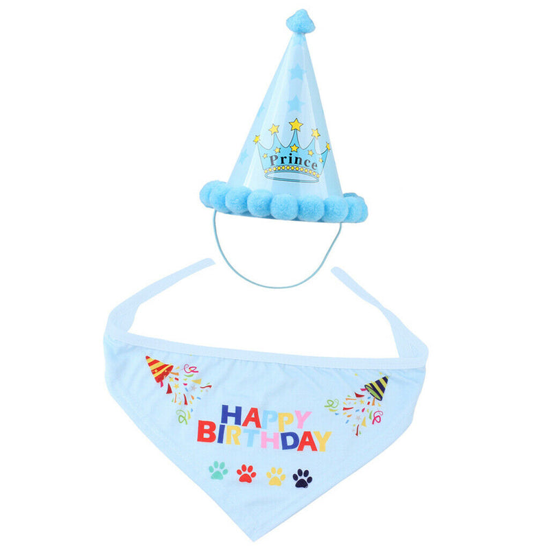 2pcs Pet Dog Cat Birthday Party Hat Lovely Happy Birthday Cap Scarf Set