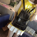 Fashion Women PU Leather Rivet Backpack Casual Girls School Bag Black