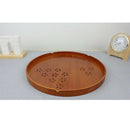 Round Wooden Dish Breakfast Food Snack Serving Tray Salad Platter Tawny 27cm