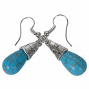 Amazing jewelry silvery tibetan green waterdrop rimous turquoise earrings f