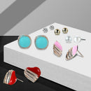 6 Pairs Women Retro Geometry Mixed Stud Earrings Set Rhinestone Ear Studs