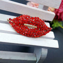 Sexy Women Crystal Lips Costume Brooches Creative Kiss Pin Jewelry (Red)