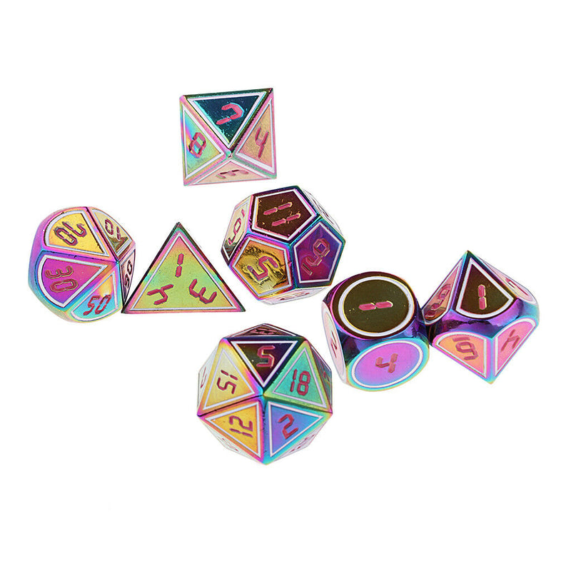 7x Rainbow Metal Dices for Role Playing Board Game D4-D20 14mm/0.55'' Gift A