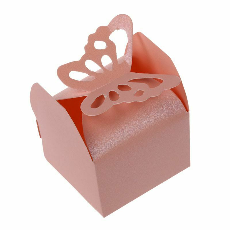100pcs box candy wedding christening wedding box pink butterfly married dec X2U7