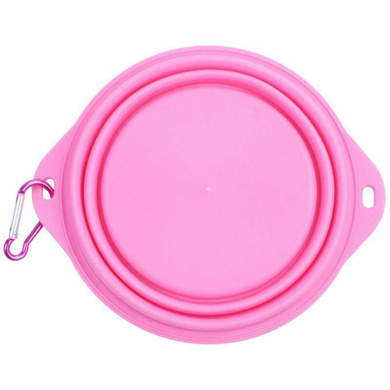 Pet Dog Folding Dish Bowl Travel Portable Water Feeding Feeder buckle Pink