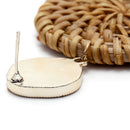 Weave Straw Double Disc Drop Earrings Boho Rattan Dangle Statement Earrings D4J3