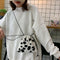 Women Plush Crossbody Bag Cow Milk Print Shoulder Drawstring Mini Handbags