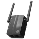 Wireless WiFi Repeater 300Mbps Dual Antenna WiFi Range Extender (EU Black) A