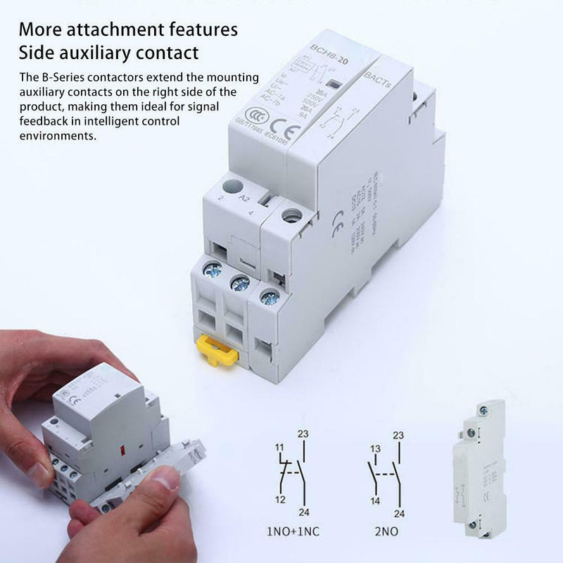 AC Contactor Relay 2P 20A 230V 2NO 60HZ Din Rail Household Durable AC Contactor