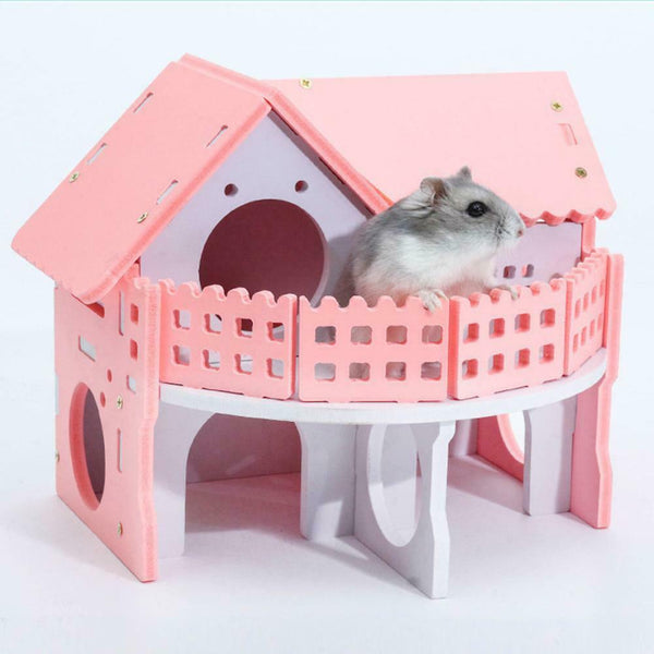Wooden Hamster Net Ecological Double-Deck Ladder Villa Colorful Bed House #gib