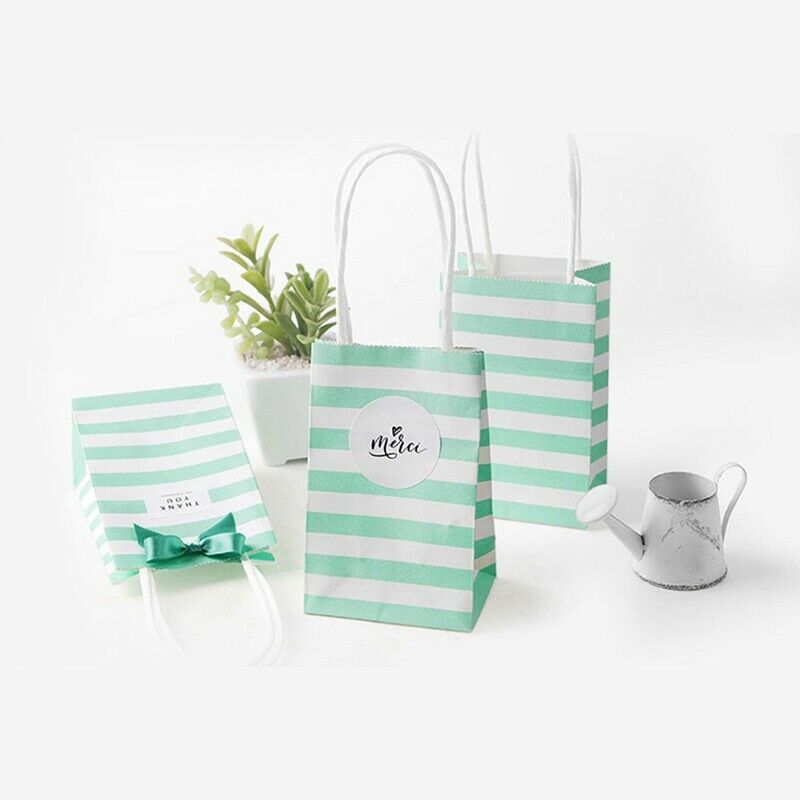 Striped White Kraft Paper Bag Korean Packaging Small Gift Carry Bag Special F7I6