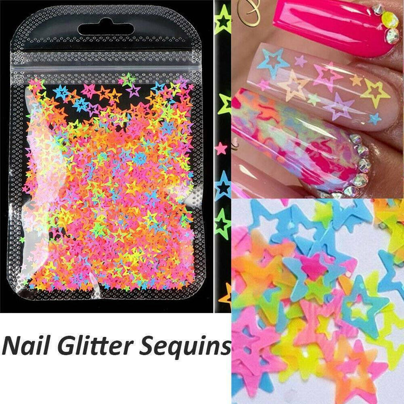 Star Hollow Mix Neon Multi Color Glitter Nail Acrylic Gel Body Art Face Festival