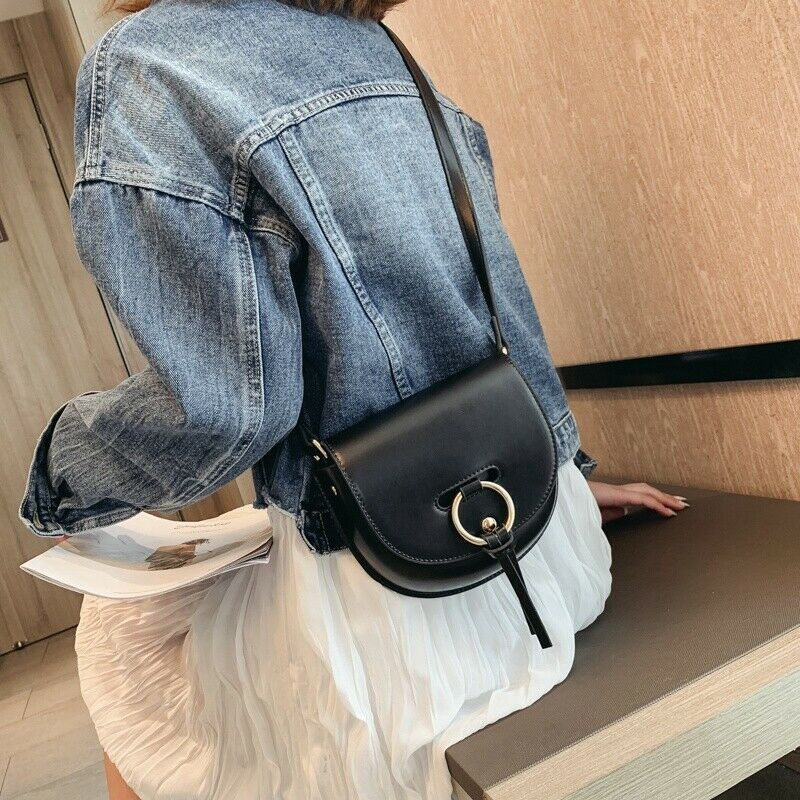 Women'S Semi-Circle Crossbody Bag Solid Color Pu Leather Handbag Ladies Mes I7U7
