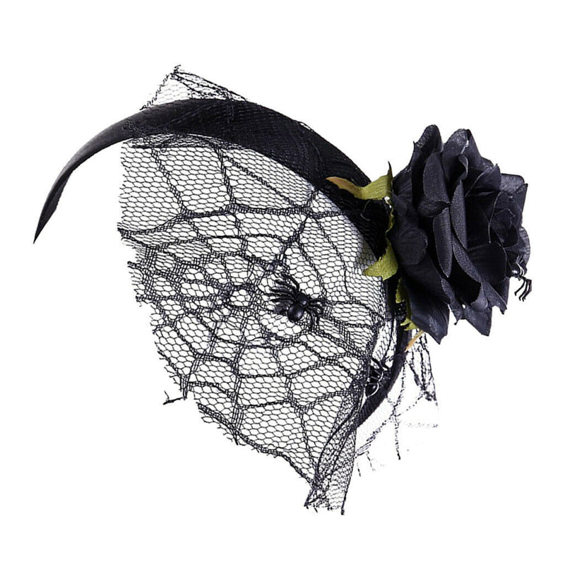 Flower Headband With Veil Floral Spider Headpiece Hair Garland Fancy Dress