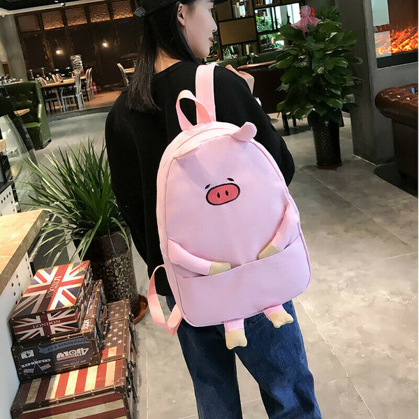 Cute Piggy Shoulders Backpack Pig Canvas School Bag Girls Student Shoulders D3M9