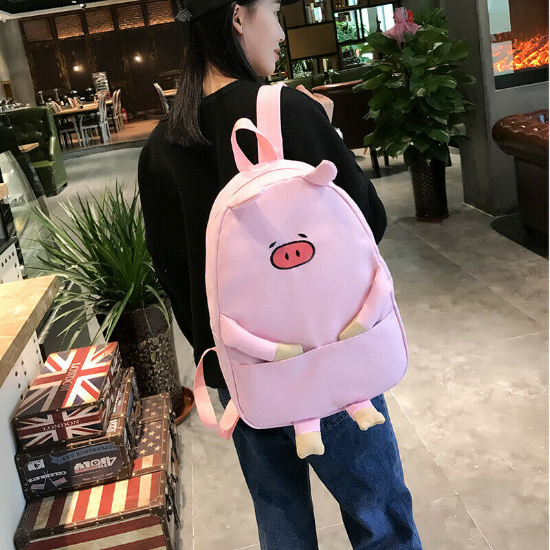 Cute Piggy Shoulders Backpack Pig Canvas School Bag Girls Student Shoulders D3M9