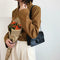Retro Messenger Bags Women Crocodile Leather Small Shoulder Handbag (Black)