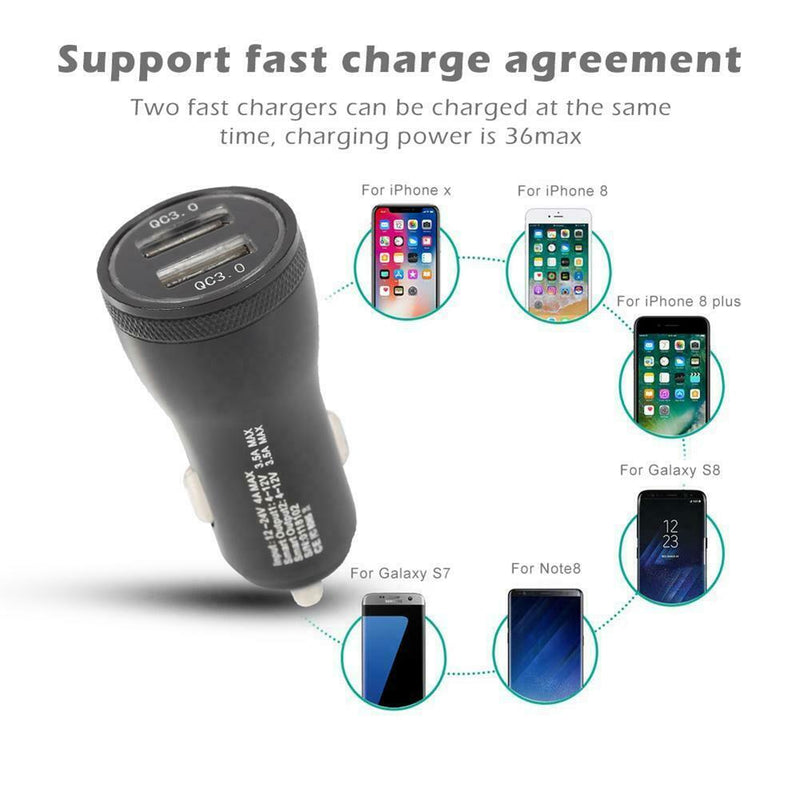 36W PQ3A Quick Charge Car Charger QC 3.0 Dual USB Fast Phone Charger Adapter