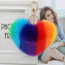 Rainbow Heart Fluffy Ball Keychain Car Key Ring Holder Bag Charm Ornament