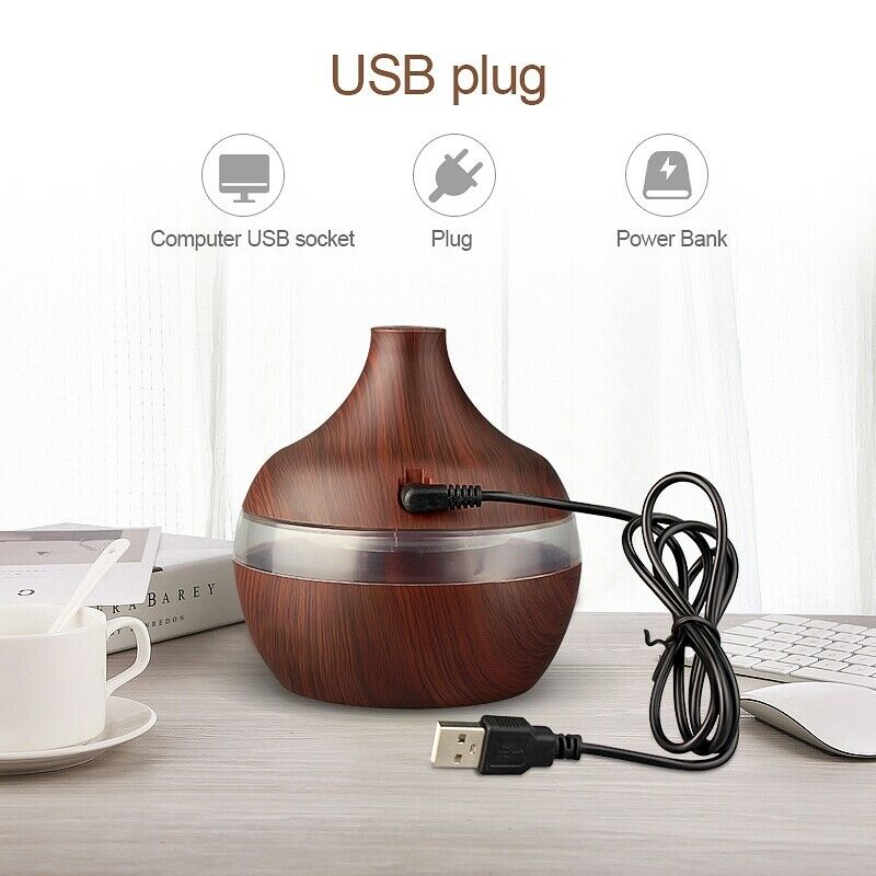 Usb 300Ml Aroma Humidifier Aromatherapy Wood Grain 7 Color Led Lights Elect G5G2