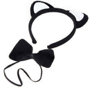 Halloween Black Plush Fluffy Cat Ear Hair Bands Bow Tie Tail Animal Costume Q2A7