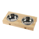 Raised Pet Bowls for Cats Dogs Bamboo Elevated Pet Feeder Stainless  Double Bowl