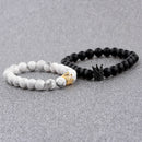 2 Pcs Couple His & Her Matching Bracelets King Queen Crown Black White 8mm Beads