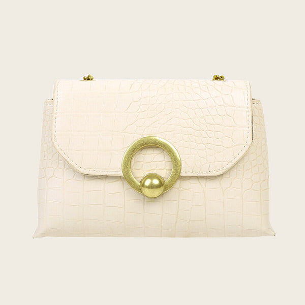 Alligator Leather Chain Shoulder Bag Women Purse Crossbody Pouch (White)
