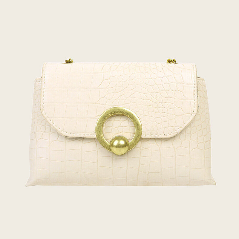 Alligator Leather Chain Shoulder Bag Women Purse Crossbody Pouch (White)