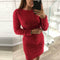 Women Long-Sleeved Bodycon Clubwear Ladies Plush Solid Color Dress (Red M)