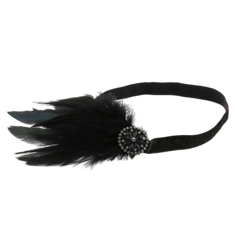 Womens Feather Headband Gatsby 20s Flapper Beaded Fascinator Wedding Bridal