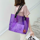 Clear PVC Transparent Shopping Bag Shoulder Handbag Women Totes (Purple)