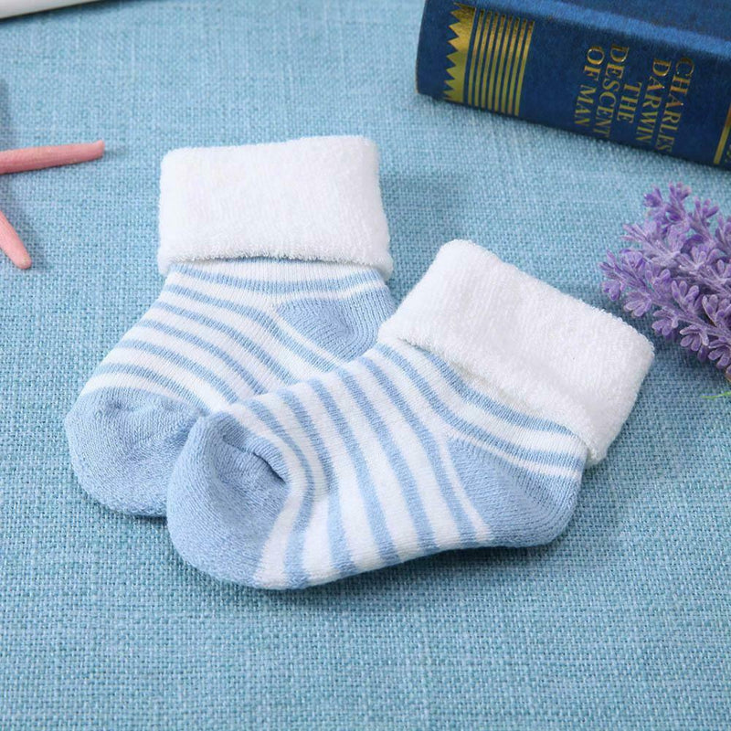 Winter Warm Thicken Cotton Baby Girls Boys Stripe Side Terry Socks(Blue/S)