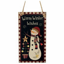 Warm Winter Wishes Snowman Hanging Board Wooden Rectangle Hanging Wall Sign Y5O1