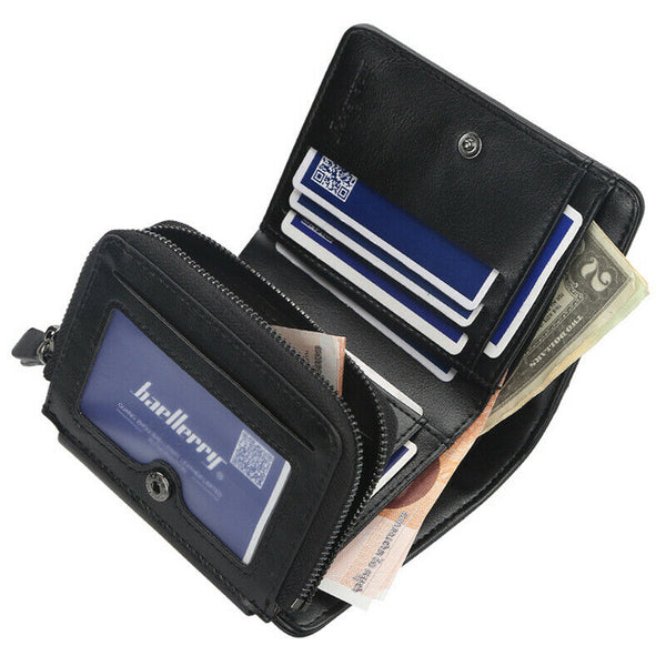 Baellerry Short Men Wallets 11 Card Holders Zipper Men Leather Purse Solid  K4C2