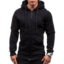 Men Fashion Hip Hop Pocket Zip Up Hooded Sweatshirt Casual Solid Long Sleev