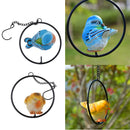 2pcs Hanging Robin Birds Statue Sculpture On Metal Round Ring Decor for Patio