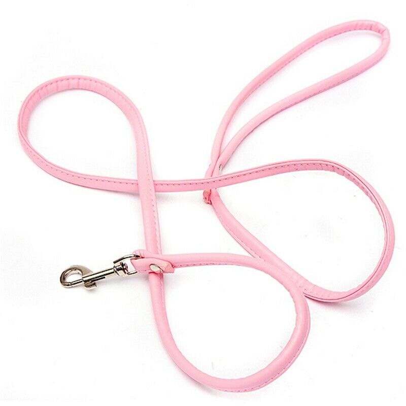 Pink leather leash for small dog cat pet 1cmX120cm