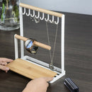 Jewelry Display Stand Holder with Wooden Ring Tray and Hooks Storage Neckla