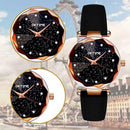 Women Casual Quartz Watches Leather Watchband Business Wristwatch (Black)