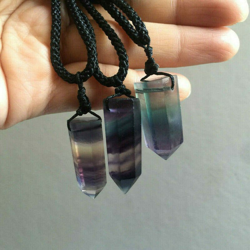 1*Natural Fluorite Quartz Crystal Pendant Point Pendulum Chakra Necklace Jewelry