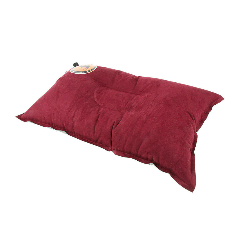 Self Inflating Camping Pillow Travel Air Cushion Neck Lumbar Support Red